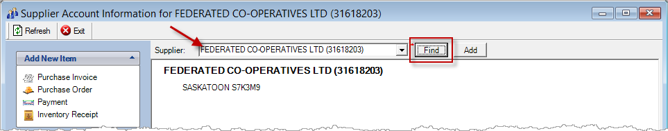 Supplier Account with Drop Down screenshot: Supplier Account with Drop Down