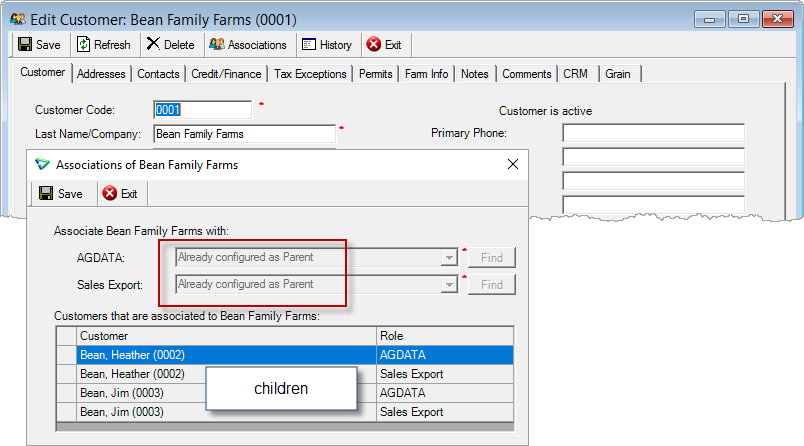 Associating Customers: parent account