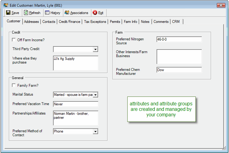 CRM tab on Lyle Martin's customer account