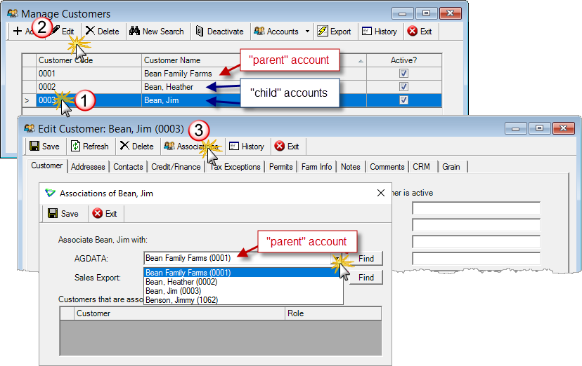 Associating Customers: child account