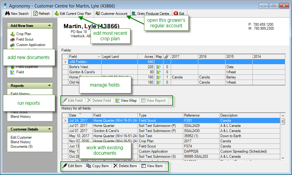 screenshot of Agronomy Customer Centre