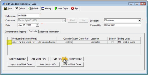 Edit blend row on loadout ticket