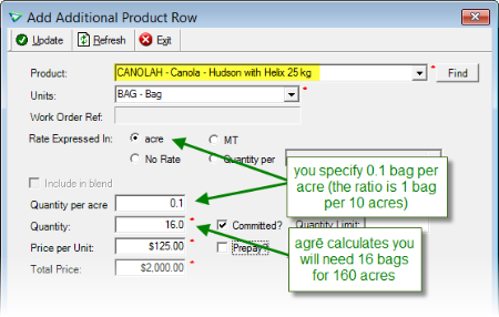 add product by acres
