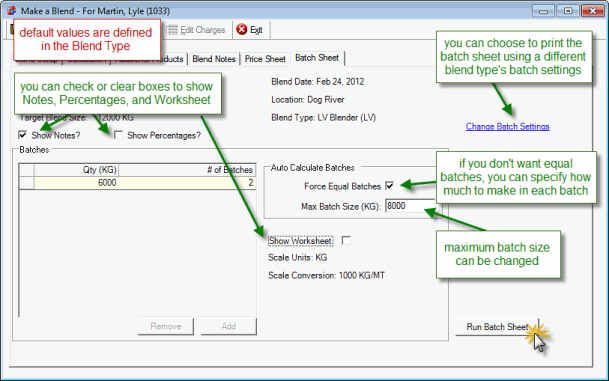 Batch Sheet tab Batch Sheet tab