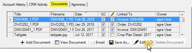 Edit Settings image of Customer Account Documents tab