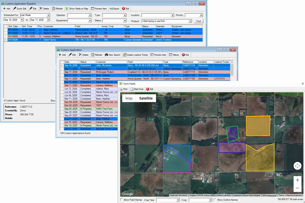 agrē Custom Application Dispatch with the Farm Fields map view