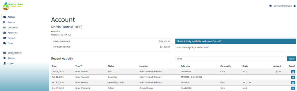 Grower Central agrē Grain producer portal