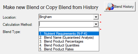 agrē iBlend blend calculation method selection screen