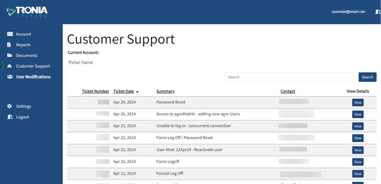 My Account Support Tickets
