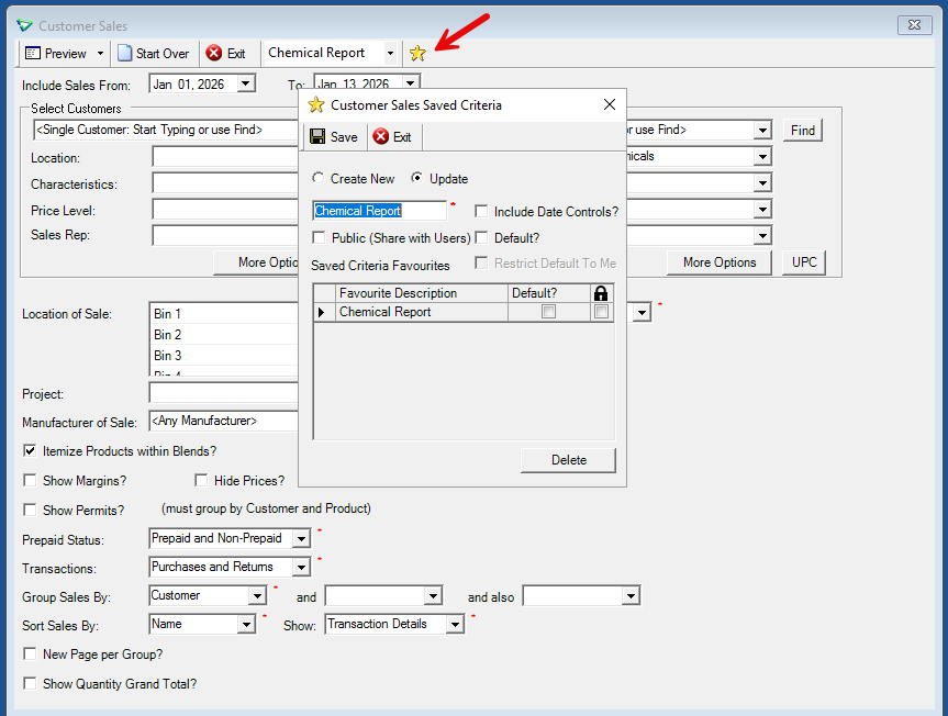 Saving favourite reports in agrē