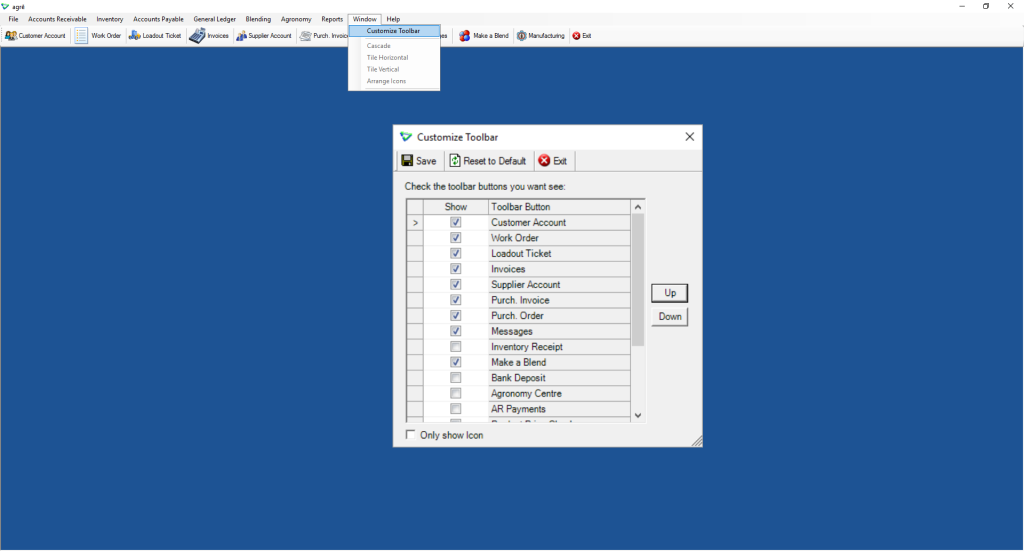 Customize toolbar in agrē