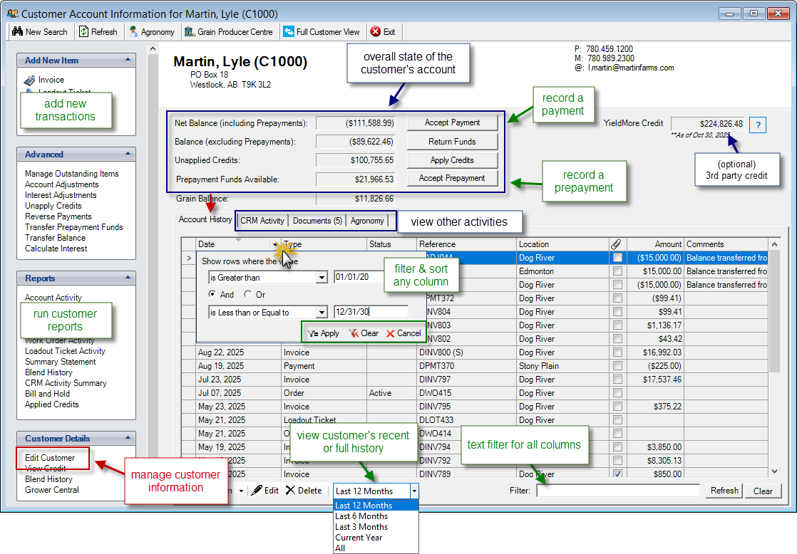 screen shot of Lyle Martin's customer account window screen shot of Lyle Martin's customer account window