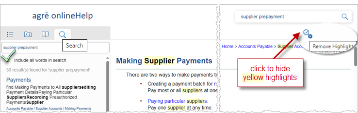 online Help: Search